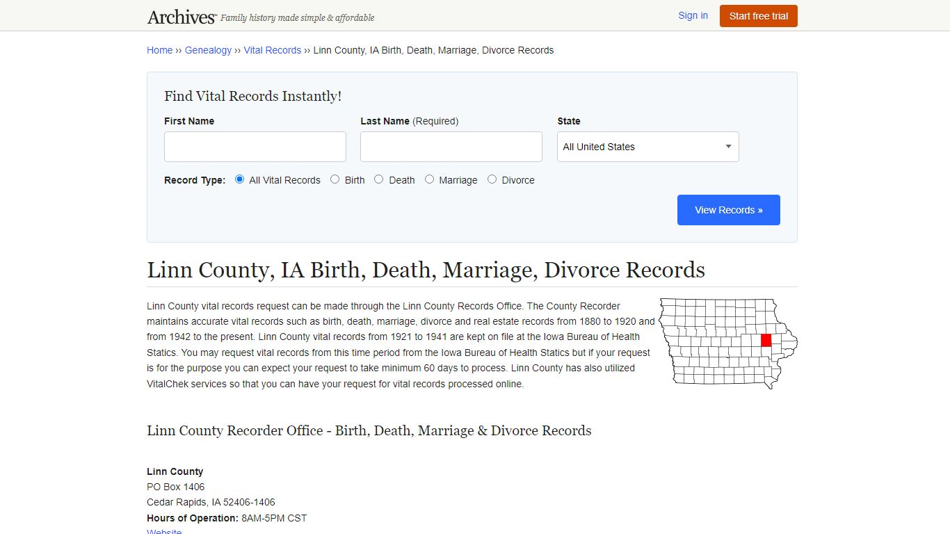 Linn County, IA Birth, Death, Marriage, Divorce Records - Archives.com